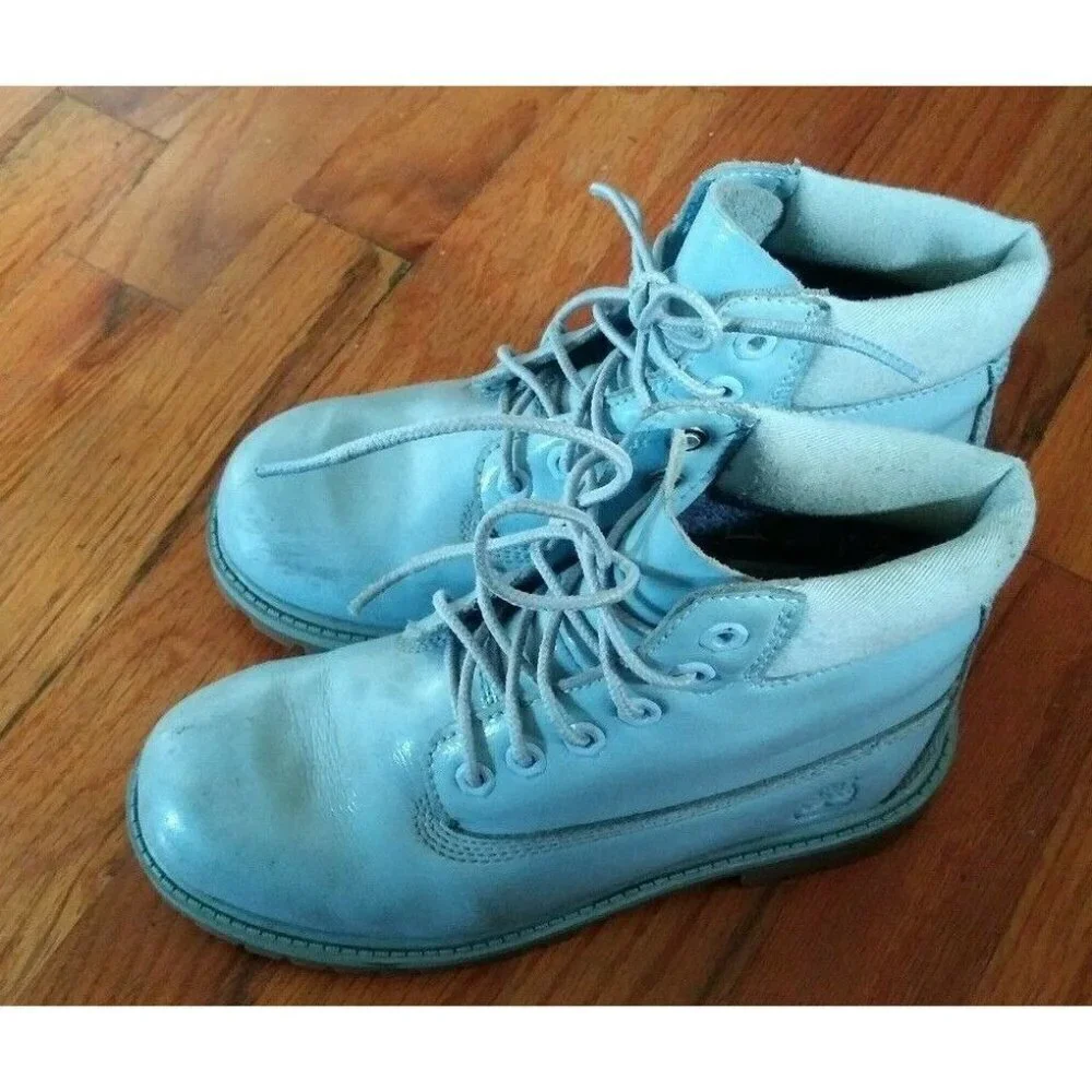 Girls Timberland ankle Boots Sz 2 waterproof leather Youth Unisex blue USED